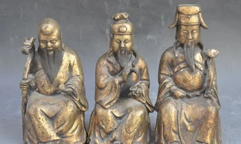 

8" chinese buddhism Joss Bronze Fukurokuju 3 gods wealth lucky buddha statue Set
