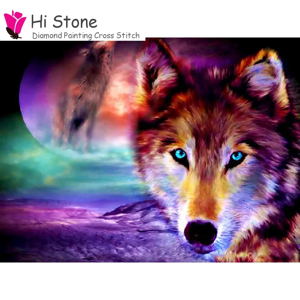 5D DIY Алмаз вышивка Wolf Moon полный квадратный Moasic алмаз живопись смолы вышивки