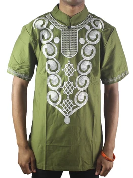 

Dashikiage Green Traditional big circle Embroidery Wedding men's African tops