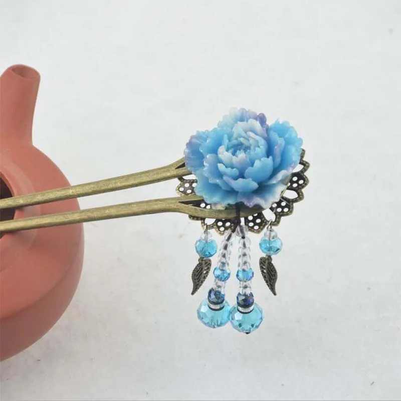 

Ethnic hairpin for women flower stick vintage alloy head flower jewelry Chinese hair ornaments accessories headdress