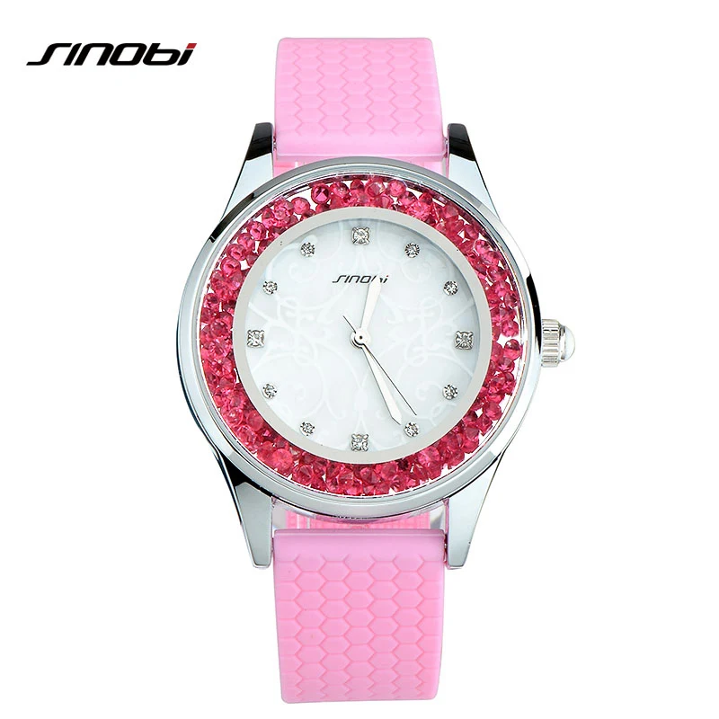 SINOBI Женские Модные алмазы наручные Часы силиконовый ремешок для часов Топ Элитный бренд дамы Женева кварцевые часы женские часов - Цвет: 11S9552L02
