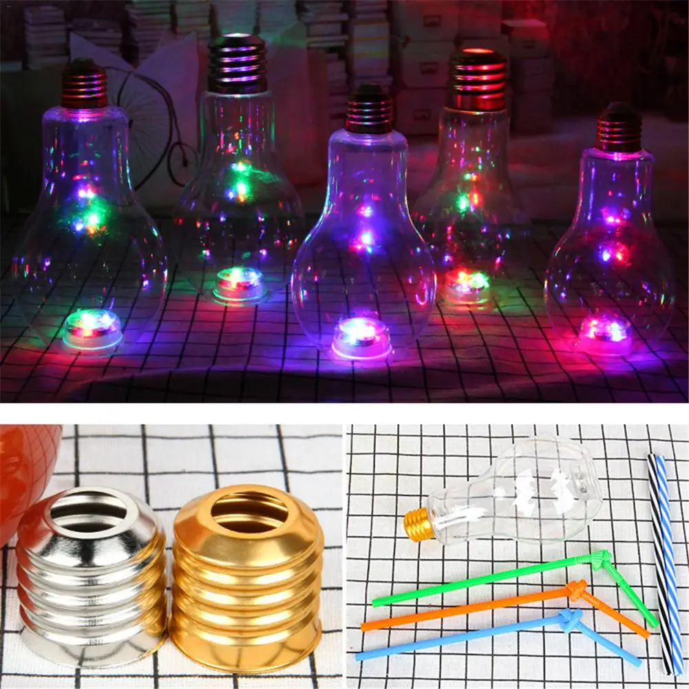 

2019 Innovative Light Bulb Fruit Juice Bottles Portable Cute Juicer Milk Water Bottle Colorful Drink-ware for Party Decoration