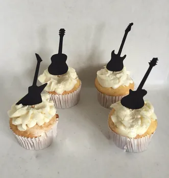 

Guitar Cupcake Toppers,Set of 12/24/48pcs cupcake toppers,birthday party Cupcake topper,guitarist,party decorations
