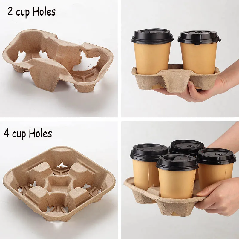 Disposable Saucer Paper Cup Holder Cup Tray Four Grids Take Away Drinks Shelf To-go Box Cafe Packing Tools Holders 20pcs/set