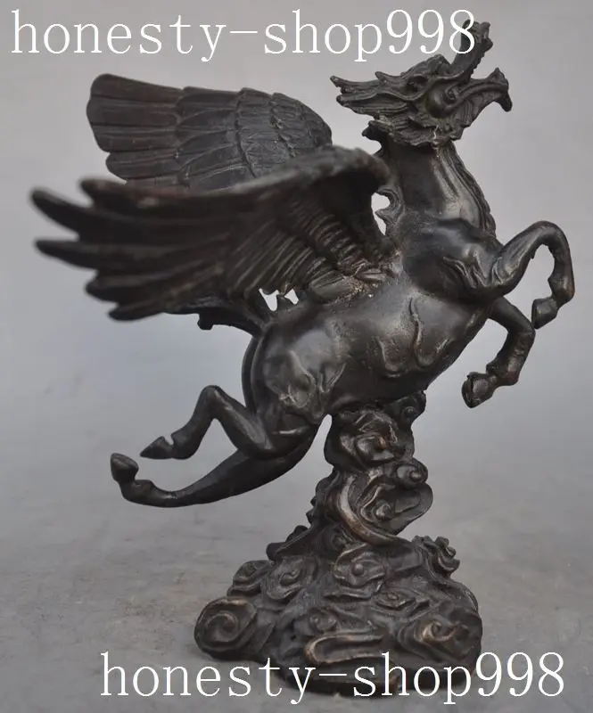 

Old Chinese Fengshui Bronze Auspicious Success Animal Fly Wing Horse Sculpture