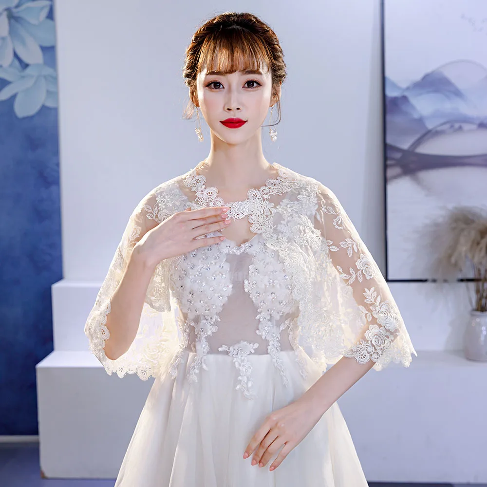 Embroidery Lace Flower Wrap Sheer Summer Women Capelet Bridal