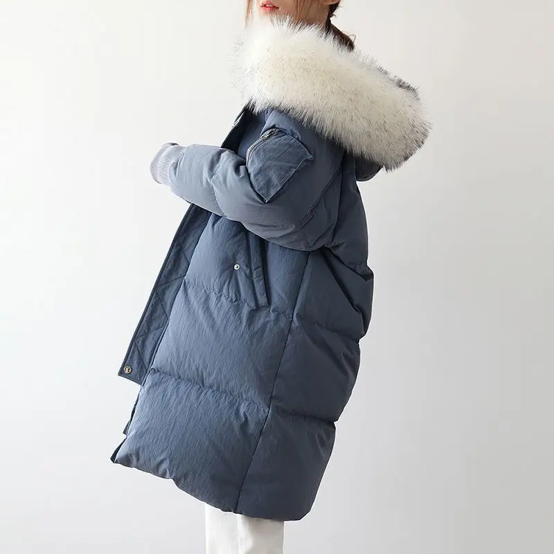 Зимнее пальто, женский пуховик, женский большой меховой воротник, длинное пальто, женская Корейская парка, Doudoune Femme Hiver YP2085 - Цвет: Синий