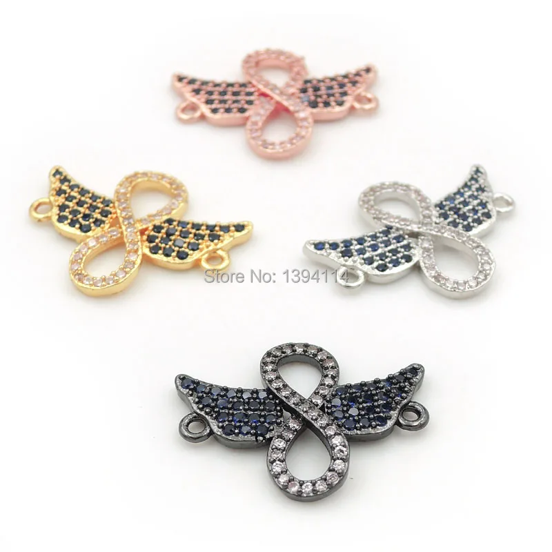 22*17*2mm Micro Pave Blue CZ Combination Of Double Wings And Infinity Symbol Connectors Fit For Making Bracelets Jewelry | Украшения и