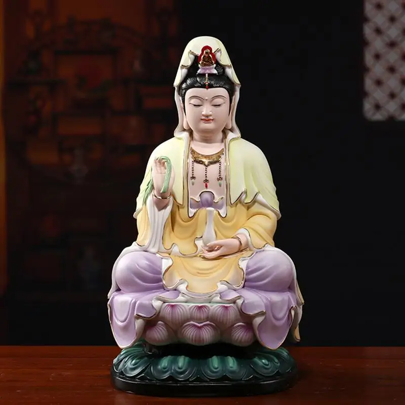 Белый Керамика Гуаньинь статуэтка Будды Статуи из Богиня Милосердия фарфор буддистская скульптура сидя на лотоса подарки