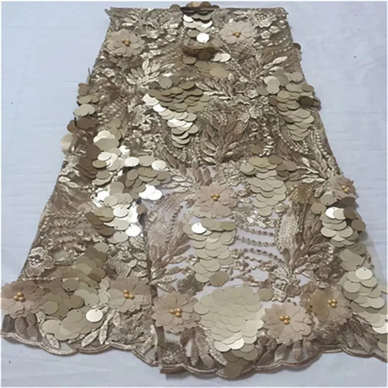 

2019 New French Nigerian sequins net lace,African tulle mesh Sequence lace fabric high quality for wedding dress 5yards/lot