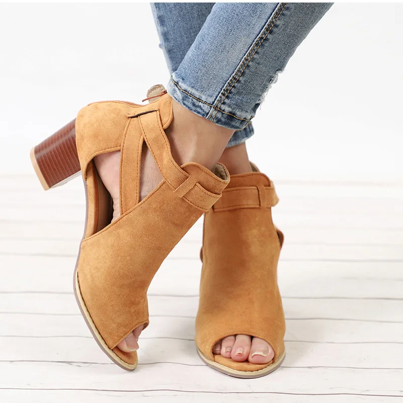 Toe Grande Talla Calzado Negro Sandalias Mujer Grueso Tacones gris Peep Medio Zapatos De Casual Retro Femenino Verano Hebilla Gladiador naranja Correa Moda xqwSwFI46