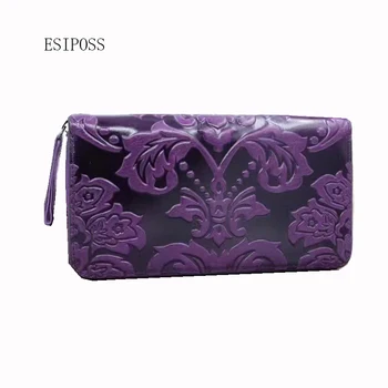

Chinese style Genuine Leather Wallet Women Luxury Brand Card holder Long zipper Wallet Womens Wallets leather Purses Coin Purse