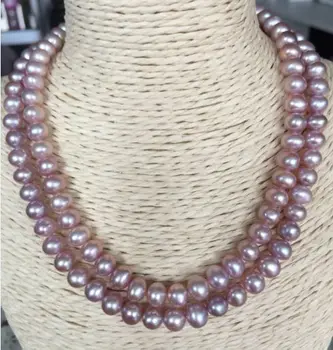 

double strands 7-8mm south sea lavender round pearl necklace18"19"