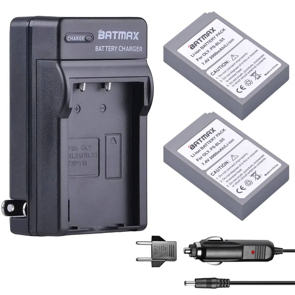 2000mAh 2 PCS BLS 5 BLS5 Bls50 Battery+Wall Charger Kits + for Olympus