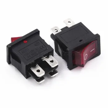 

10PCS Ship Type Switch Red Light 15*21mm 4PIN ON OFF Rocker Switch 6A/250V 10A/125V LCD TV Power Switch 4 Contact Points