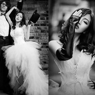 Hot Sale~vestidos de novia~ Front Short and Back Trailing Style Sweet Princess Wedding Dress/Bride Feather Wedding Gown 3