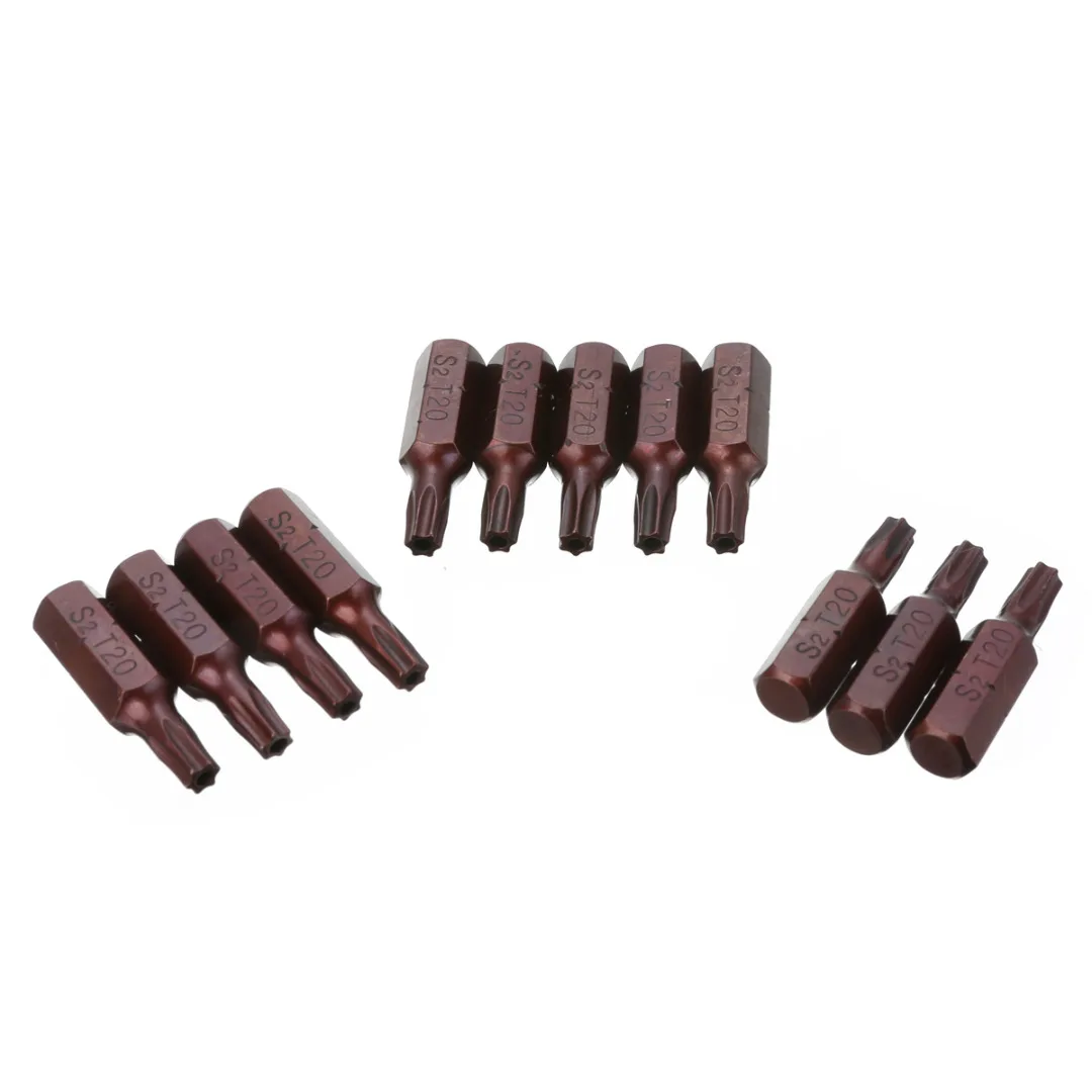 12Pcs 25mm 1/4" Hex Shank Screwdriver Magnetic T20 Torx Security Screwdriver Bits With Hole For Electric Drill Hand Tool