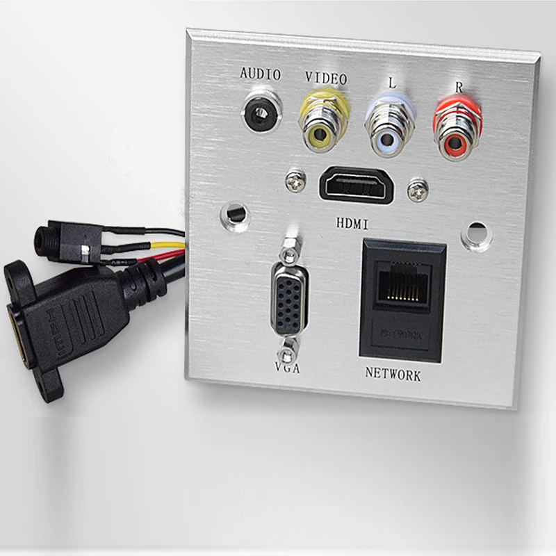 Double White brush AUDIO AV cable wall plate Multifunctional multimedia panel