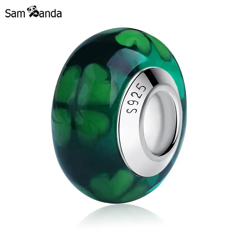 

Authentic 925 Sterling Silver Lucky Four-leaf Clover Murano Glass DIY Bead Charm Fit Original Pandora Bracelets Charms Jewelry