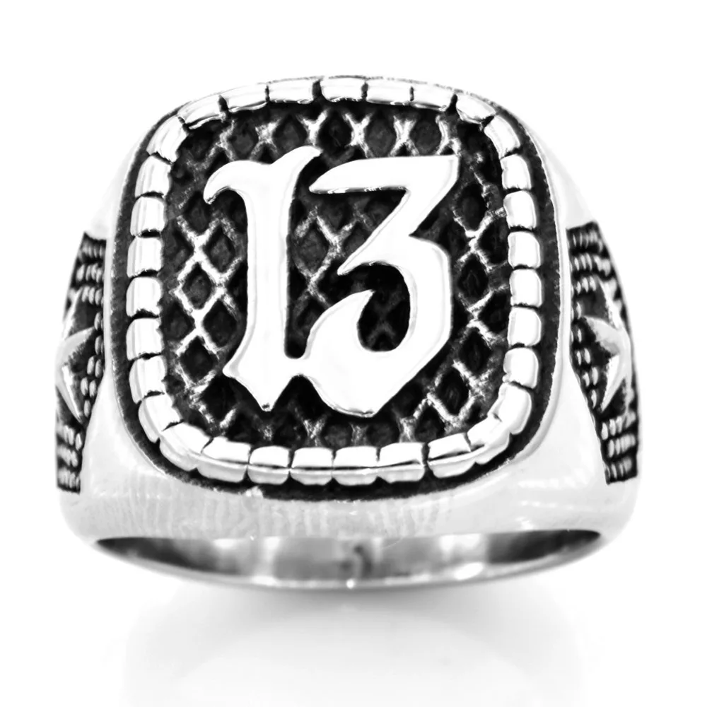 

FANSSTEEL Stainless steel jewelry sexangle star rectangle number 13 biker ring FSR20W75