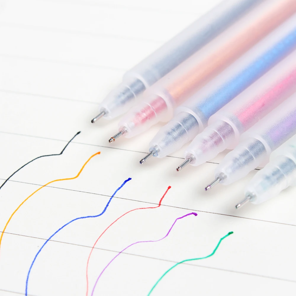 Милый красочный Офис Школа Студент гелевая ручка канцелярские принадлежности, тонкие Классические прозрачные пластиковые цветные гелевые ручки, 6 цветов