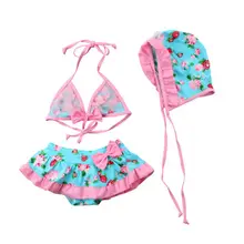 Комплект из 3 предметов, детская юбка-пачка с цветочным рисунком для маленьких девочек, бикини, купальник, кружевной купальный костюм, пляжная одежда, купальники
