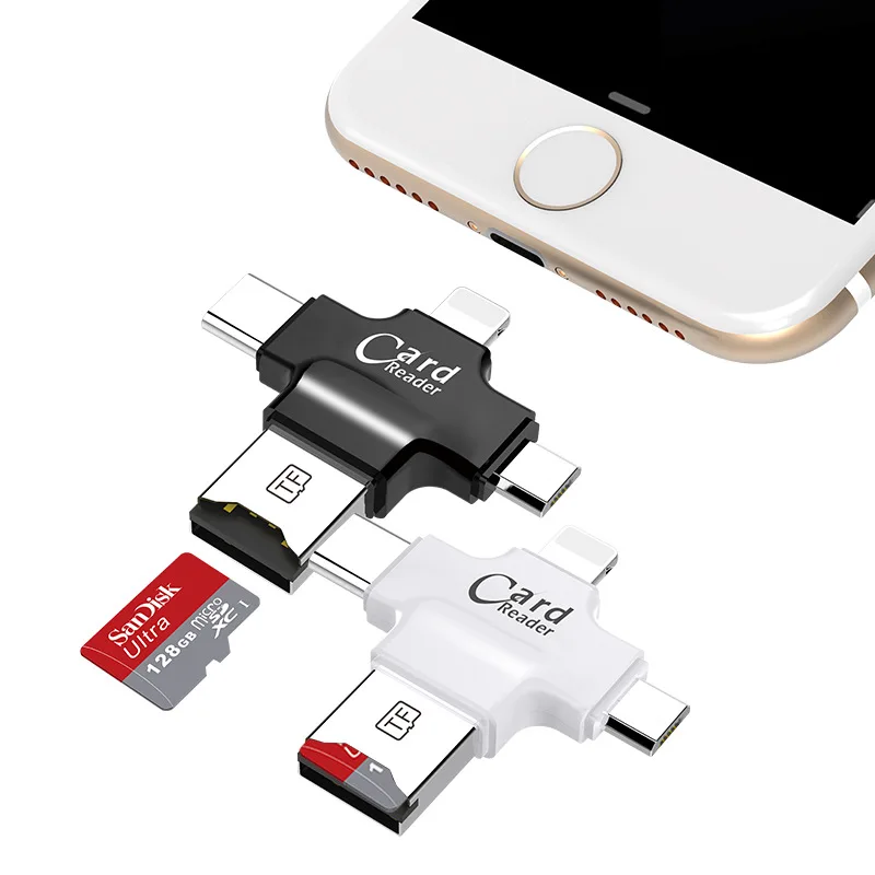 4 в 1 Micro usb type C USB Смарт OTG кард-ридер карты памяти SD адаптер для IOS iPhone Android samsung