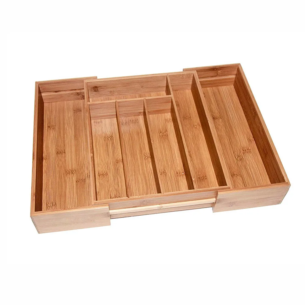 3 дюймов глубокий расширяемый бамбуковый деревянный лоток для столовых приборов Организатор утвари Gezhu деревянный лоток для посуды A30314