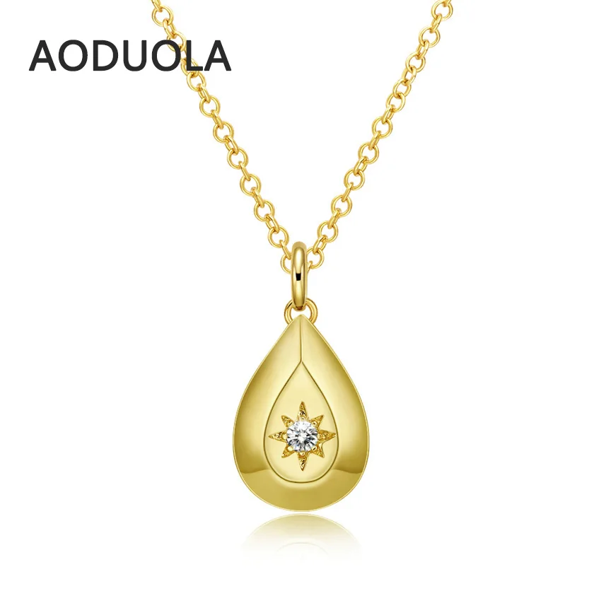 Fine Gold Color Necklace Water Drop with Crystal Pendant Necklaces