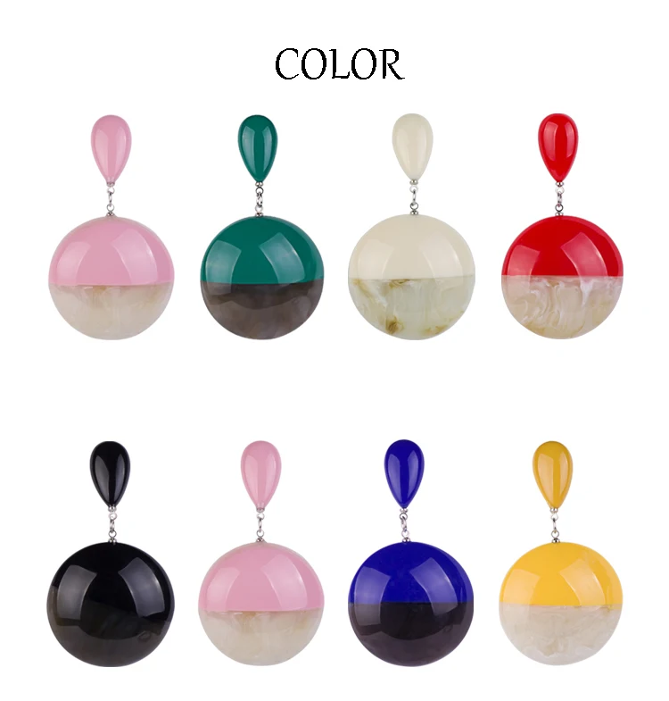 YUQINQIN Classic Drop Earrings for Women Statement Resin Round Geometric Ear Clip Earings Fashion Elegant Party Dangling Earring (2)