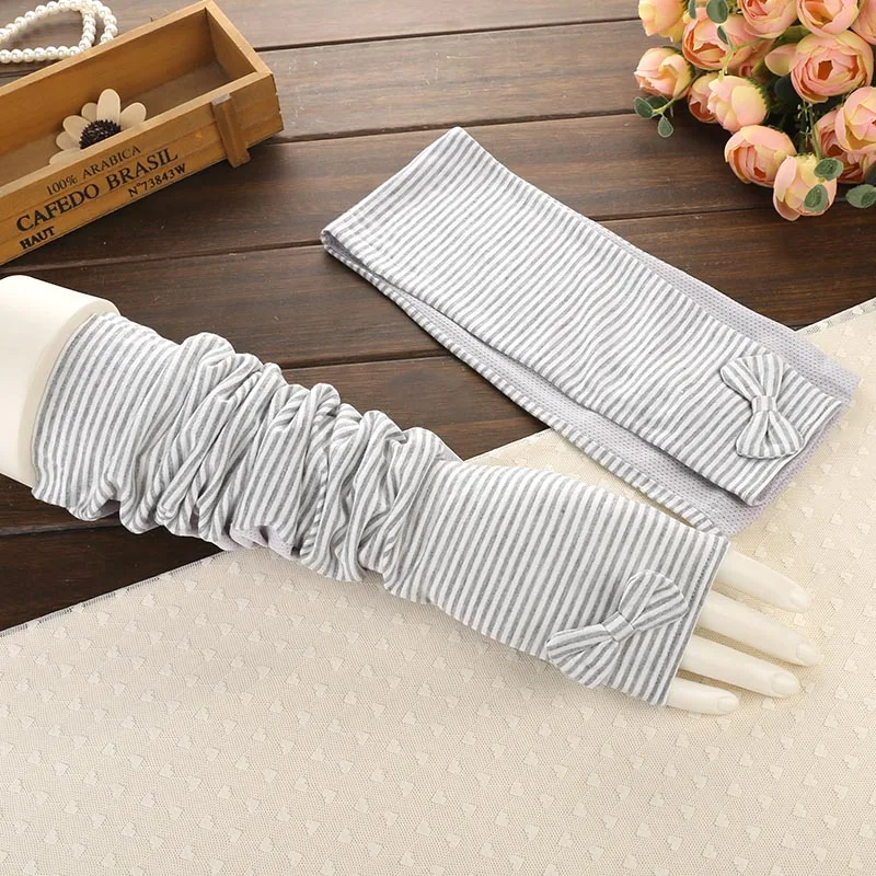 Winter Warm Long Gloves Women Striped Cotton Arm Sleeve Half Finger Sun Protection Mittens Hand Cuff Travel Driving Gloves (5)