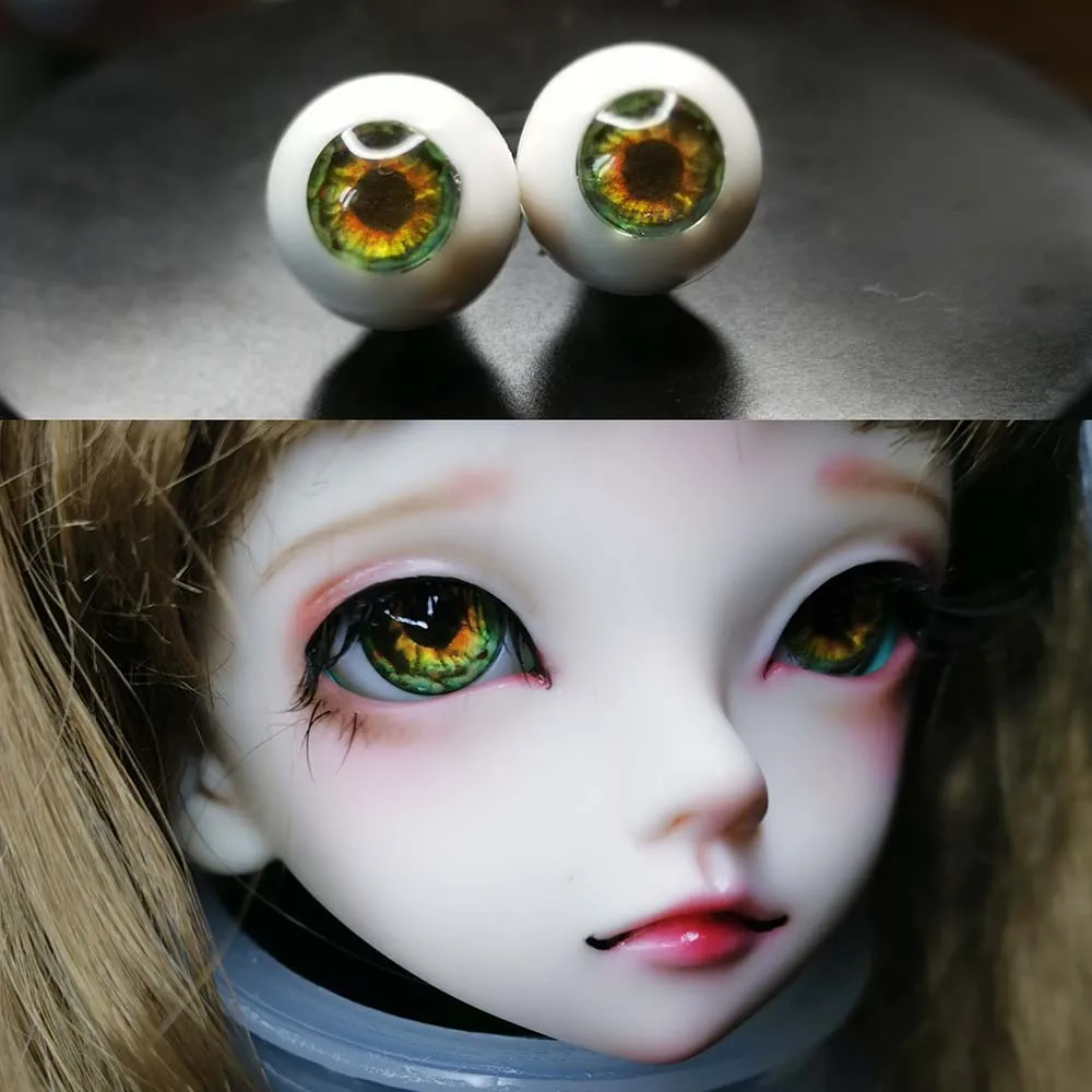 Good-Quality Light Green/&Light Yellow 8mm Glass Round BJD Eyes for Reborn Doll