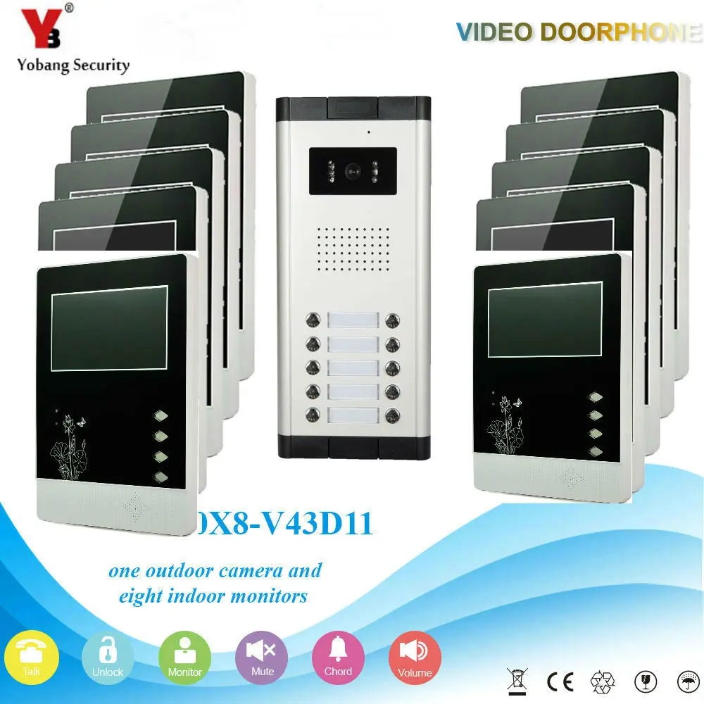 Yobang Security 4.3 inch LCD Monitor Multi Apartment Dual-Way Intercom Security Video and Audio Chat Door Phone Doorbell System Yobang Security 4.3 inch LCD Monitor Multi Apartment Dual-Way Intercom Security Video and Audio Chat Door Phone Doorbell System