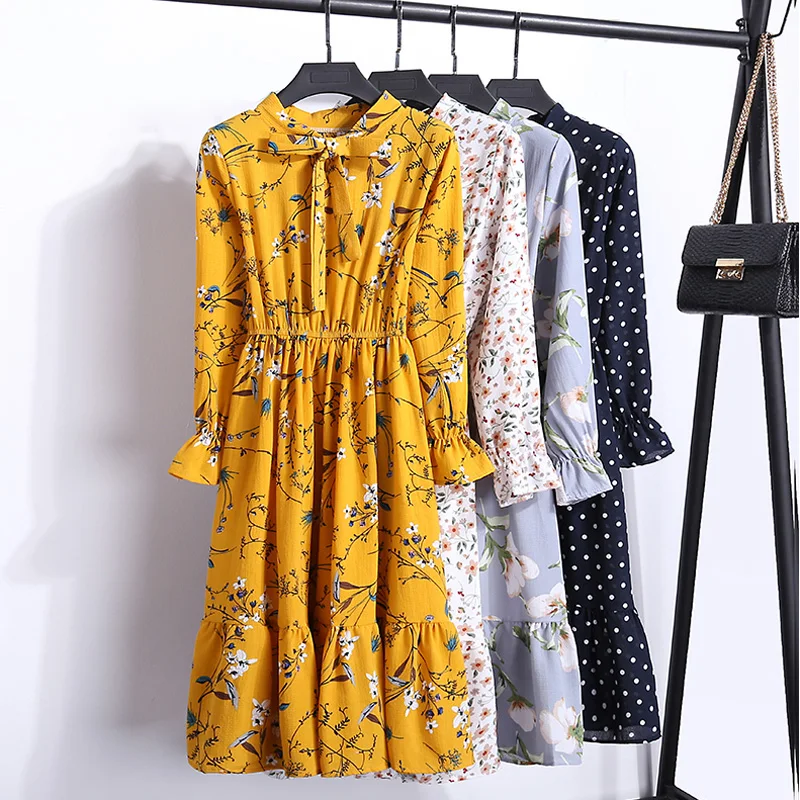 

Floral Print Chiffon Dress Women 2019 New Autumn Casual Midi Party Dress Female Long Sleeve Dresses Ladies Vestidos Mujer robe