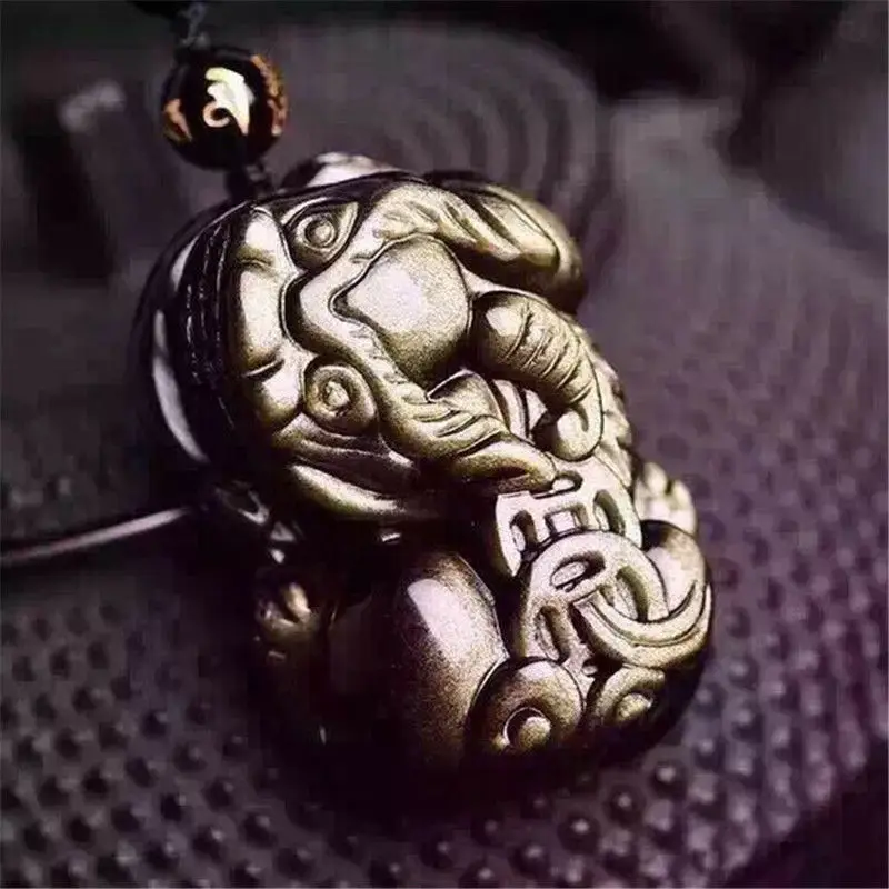 Genuine Natural Gold Obsidian Pendant Pi Xiu Shape Necklace Bracelet Pendants Gold Flash 43x23mm AAAAA (1)
