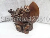 1" Китайский Бронзовый Богатство Животные Скульптура Бикси Дракон Ri Yue Лев Топор Статуя