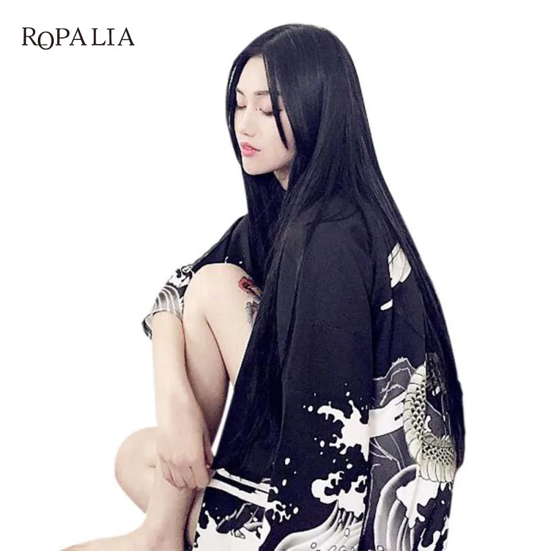 2017 fashion coat Japanese Harajuku style Waves and wind dragon Japanese kimono print chiffon cardigan summer sun Coats