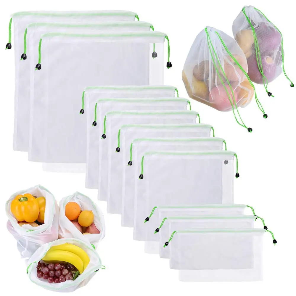 

Reusable Produce Bags 12Pcs Mesh Washable For Vegetable Fruit Sandwich Lightweight, Strong For Shopping Transporting Storing,
