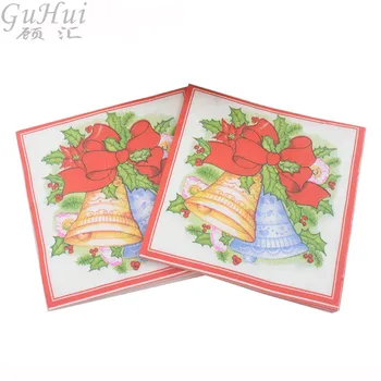 

100Pcs Christmas Golden Blue Bells Printing Tissue Disposable Paper Napkin Home New Year Party Table Decoration Xmas Supplies