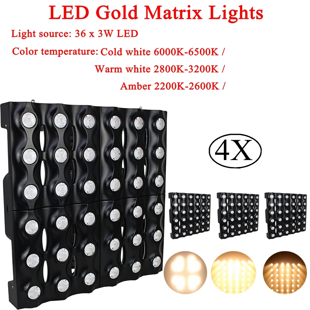 

4Pcs/Lot Disco Lights LED 36x6W Gold Matrix Lights Projector Lights DJ KTV Home Party Dsico Xmas LED Stage Lighting