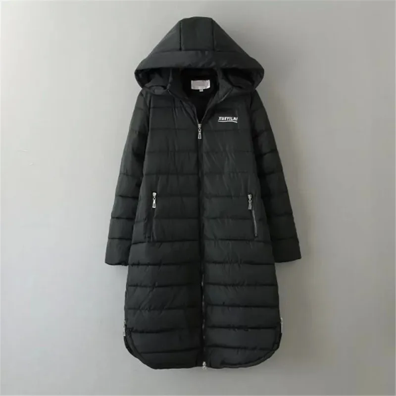 Большие размеры 6XL, женские зимние пуховики, хлопковые куртки, новая мода, черные хлопковые пальто с капюшоном, длинная теплая верхняя одежда OKXGNZ 1405