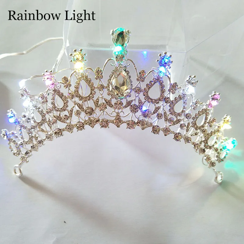 5 цветов, женская свадебная тиара, светильник с кристаллами, светящаяся Корона, светильник невесты, диадемы для девочек, вечерние диадемы, светящиеся короны, диадемы H113 - Окраска металла: Rainbow Light