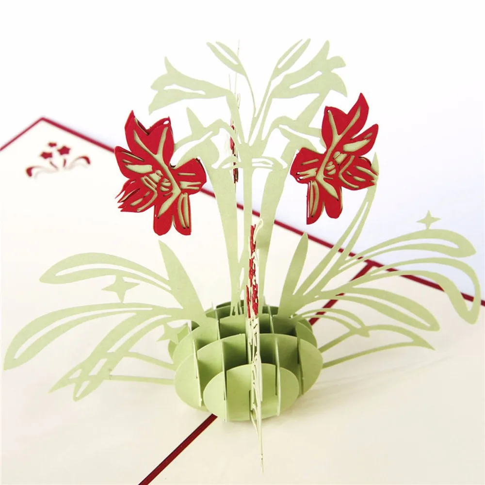 

Thank You Cards Postcard with Envelopes 3D pop up Paper Laser Cut Birthday greeting card Valentines Day gift for lover Flowerpot