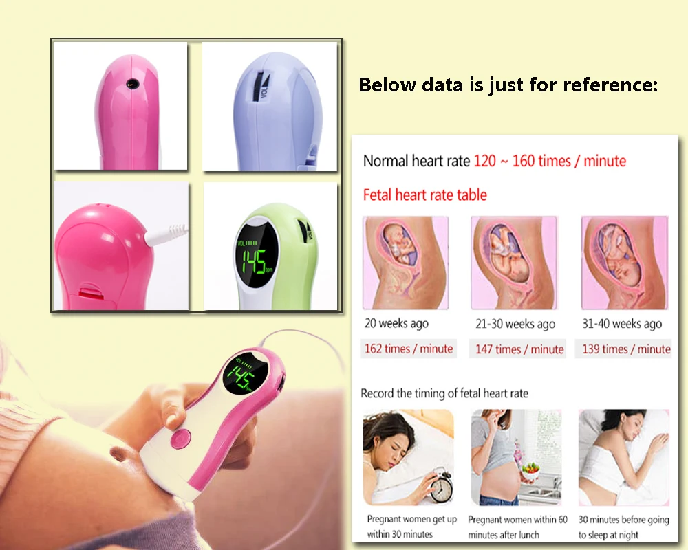  Large Color LCD display Fetal Doppler Portable ultrasound fetal heart monitor with 2MHz probe Alarm