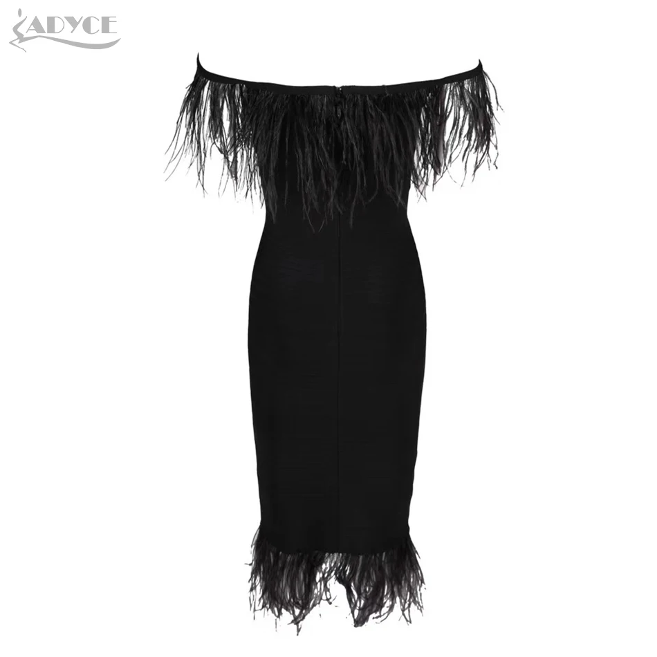Женское платье без рукавов Adyce, летнее черное платье без рукавов, клубное платье с черными перьями и открытыми плечами, вечернее платье