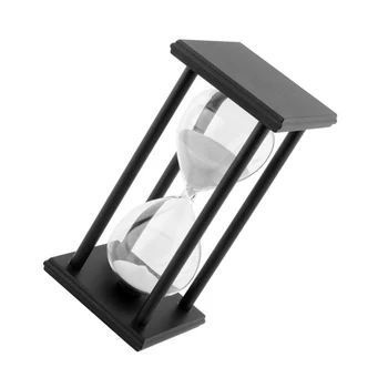 

60Min Black Wooden White Sand Sandglass Hourglass Clock Timer Home Decor
