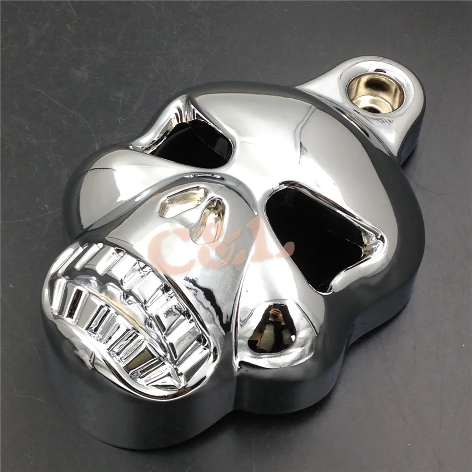 Chrome Skull Horn Cover for Harley Big Twins V Rods Stock Cowbell Horns