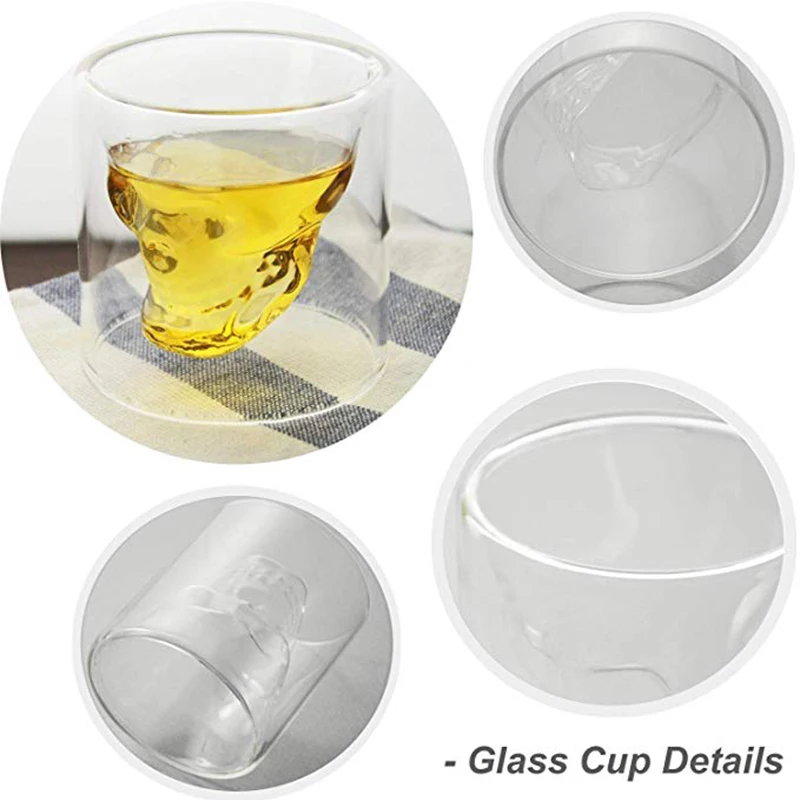 Стеклянная чашка с черепом, двойная Хрустальная стенка, стакан с черепом, Коктейльная кружка, пивная Хрустальная кружка с черепом, стакан для напитков, вина, чашка для виски