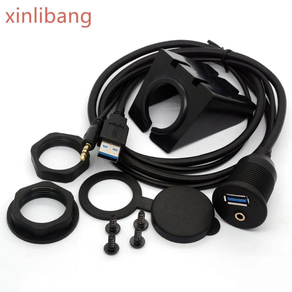 

USB 3.0 Flush Mount Cable ,USB 3.0 and 3.5mm Aux Extention Mount, Flush, Dash, 1/8 AUX For Car Bike Boat Motercycle Lead
