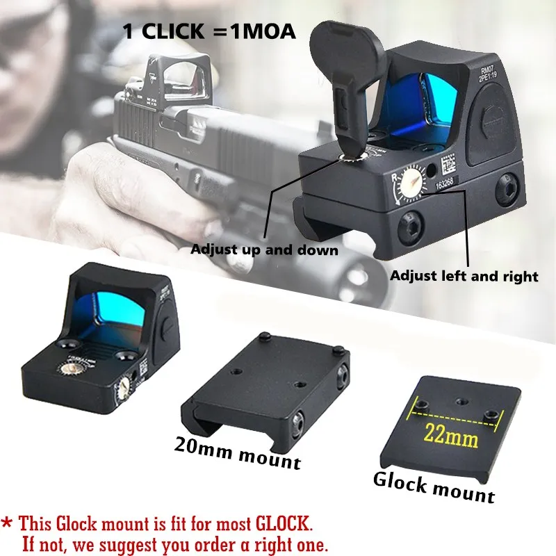 Регулируемый RMR Reflex Red Dot Sight 3,25 MOA прицел для Glock Охота страйкбол Fit 20 мм Pictinny Rail с кнопкой вкл/выкл маркировки